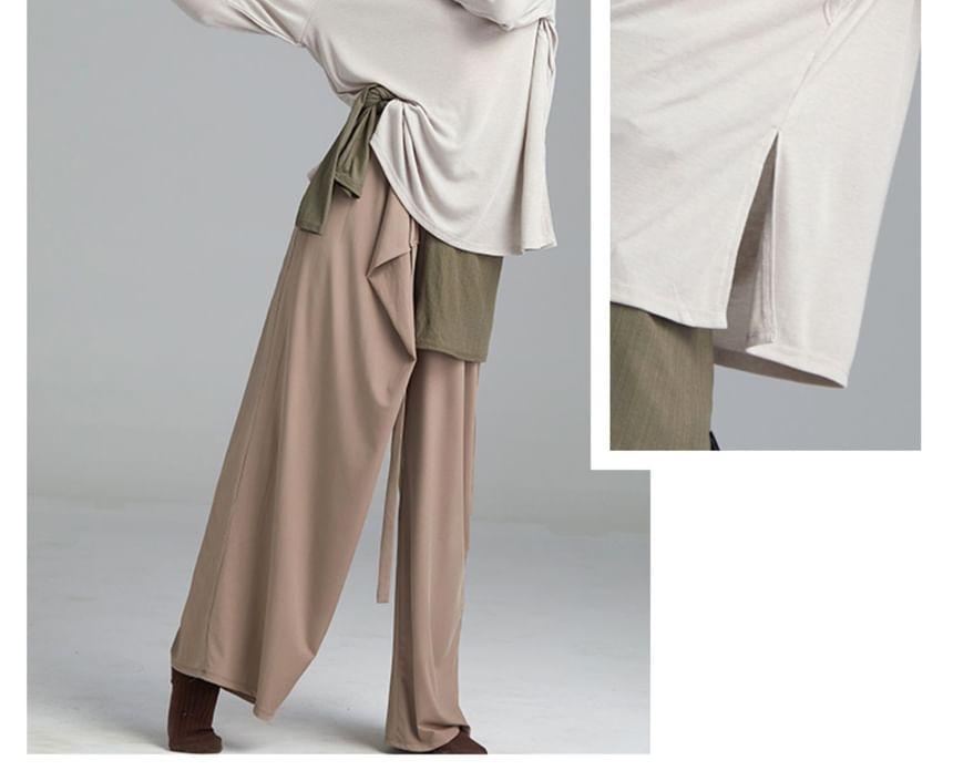 Long-Sleeve Crew Neck Plain Asymmetrical Dance Top Product Image