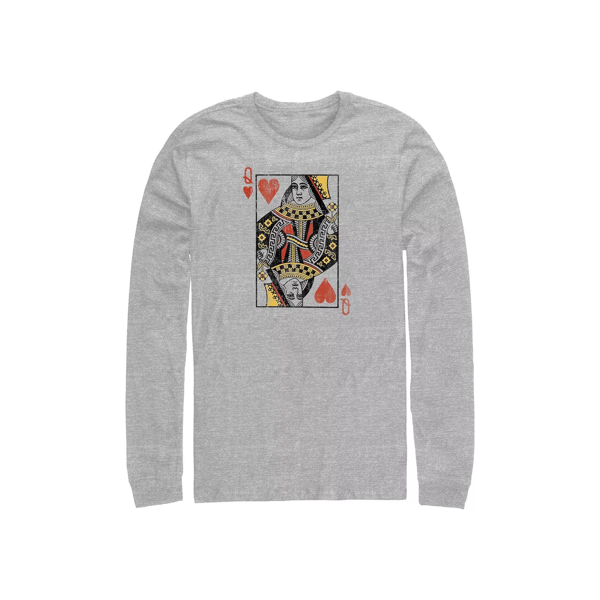 Big & Tall Queen Of Hearts Card Long Sleeve Graphic Tee, Men's, Size: 4XL Tall, Athletic Grey Product Image