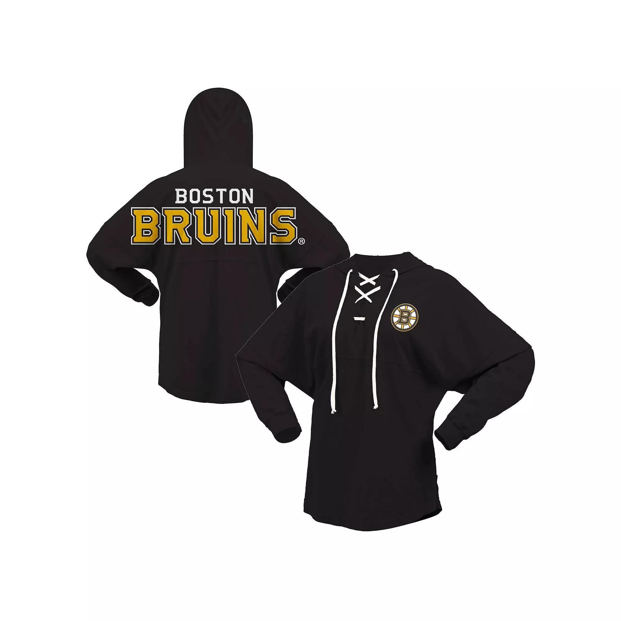 Womens Fanatics Branded Boston Bruins Jersey Lace-Up V-Neck Long Sleeve Hoodie T-Shirt Product Image