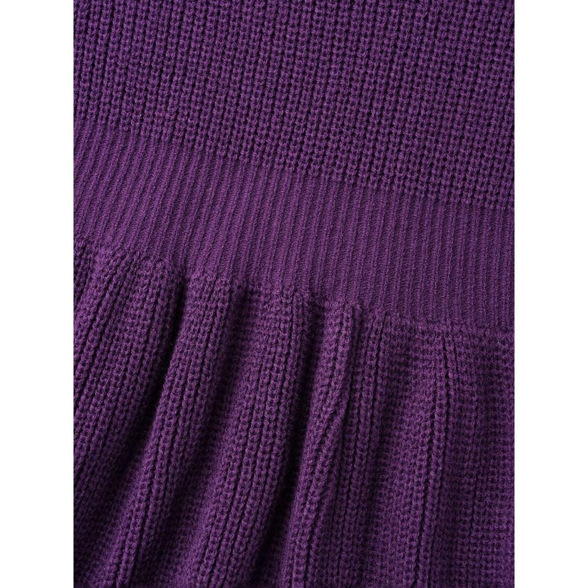 Plus Size Plain Textured Keyhole Raglan Sleeve Pullover Deeppurple Women Elegant Bodycon Long Sleeve Round Neck Everyday Pullovers BloomChic 10/M Product Image