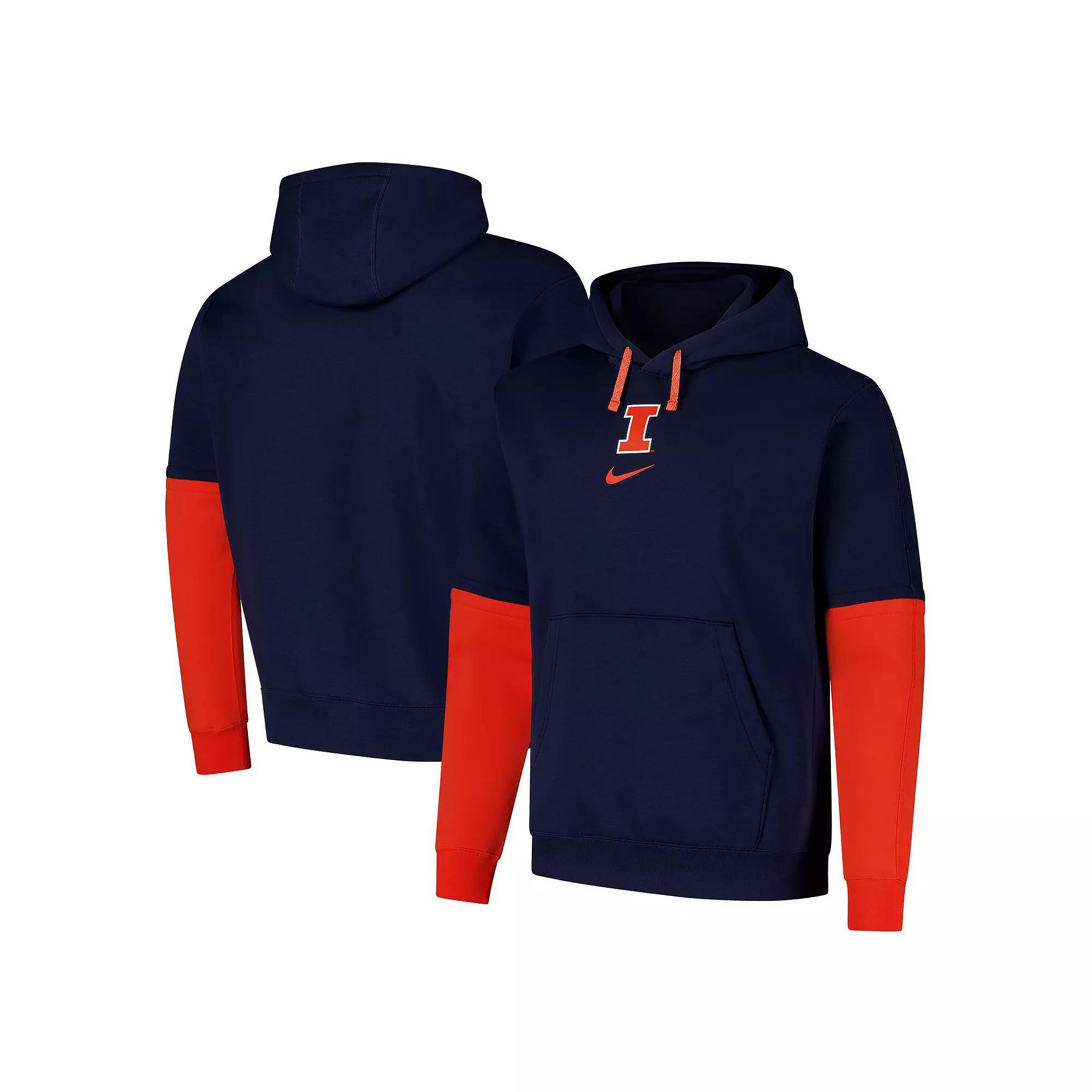 Men's Nike Navy Illinois Fighting Illini 2024 Sideline Club Fleece Pullover Hoodie, Size: Large, Blue Product Image