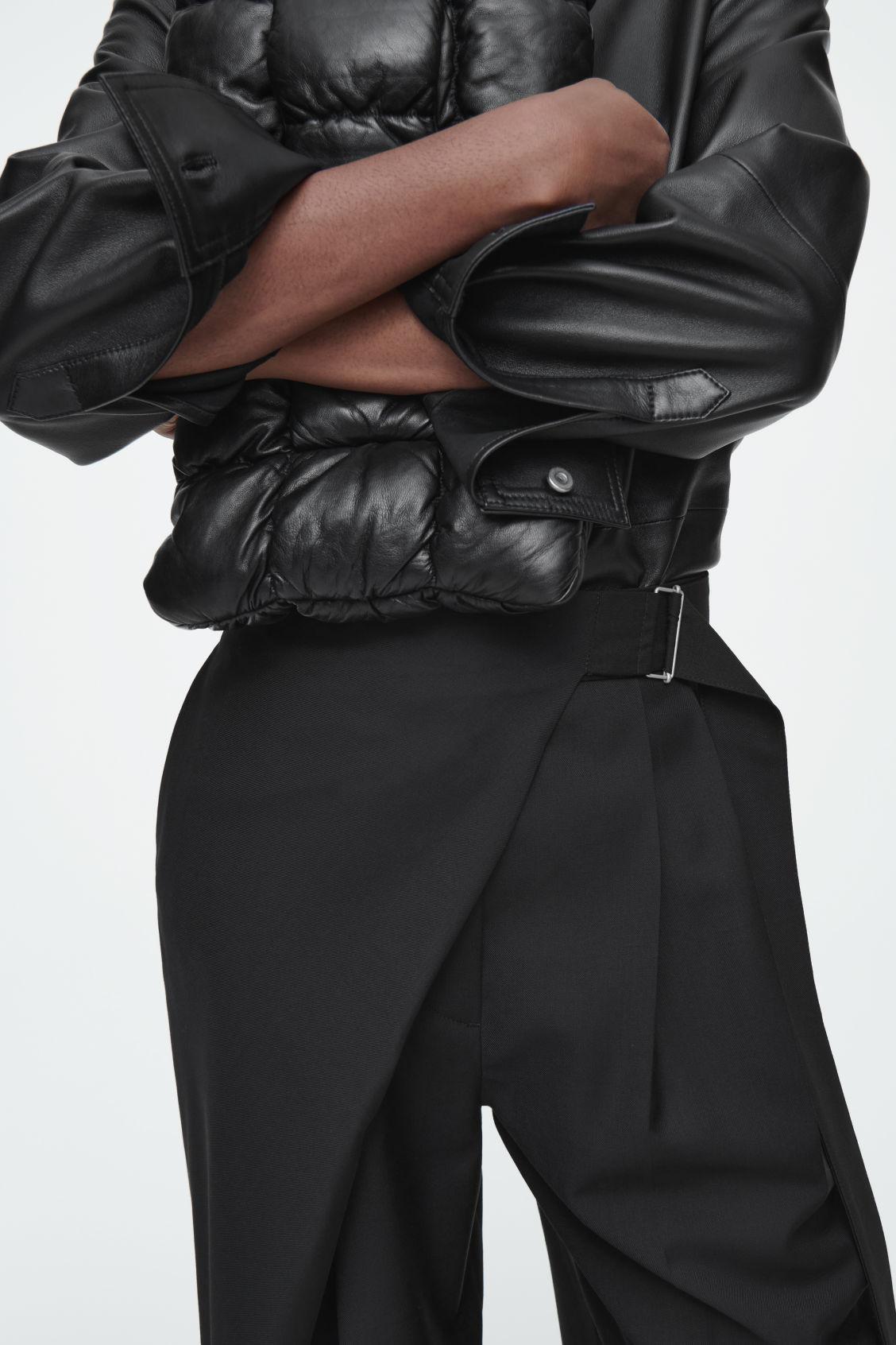 RELAXED BELTED WRAP-FRONT WOOL PANTS Product Image