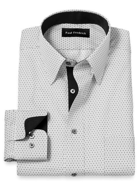 Non-Iron Cotton Geometric Dress Shirt With Contrast Trim - Black Product Image