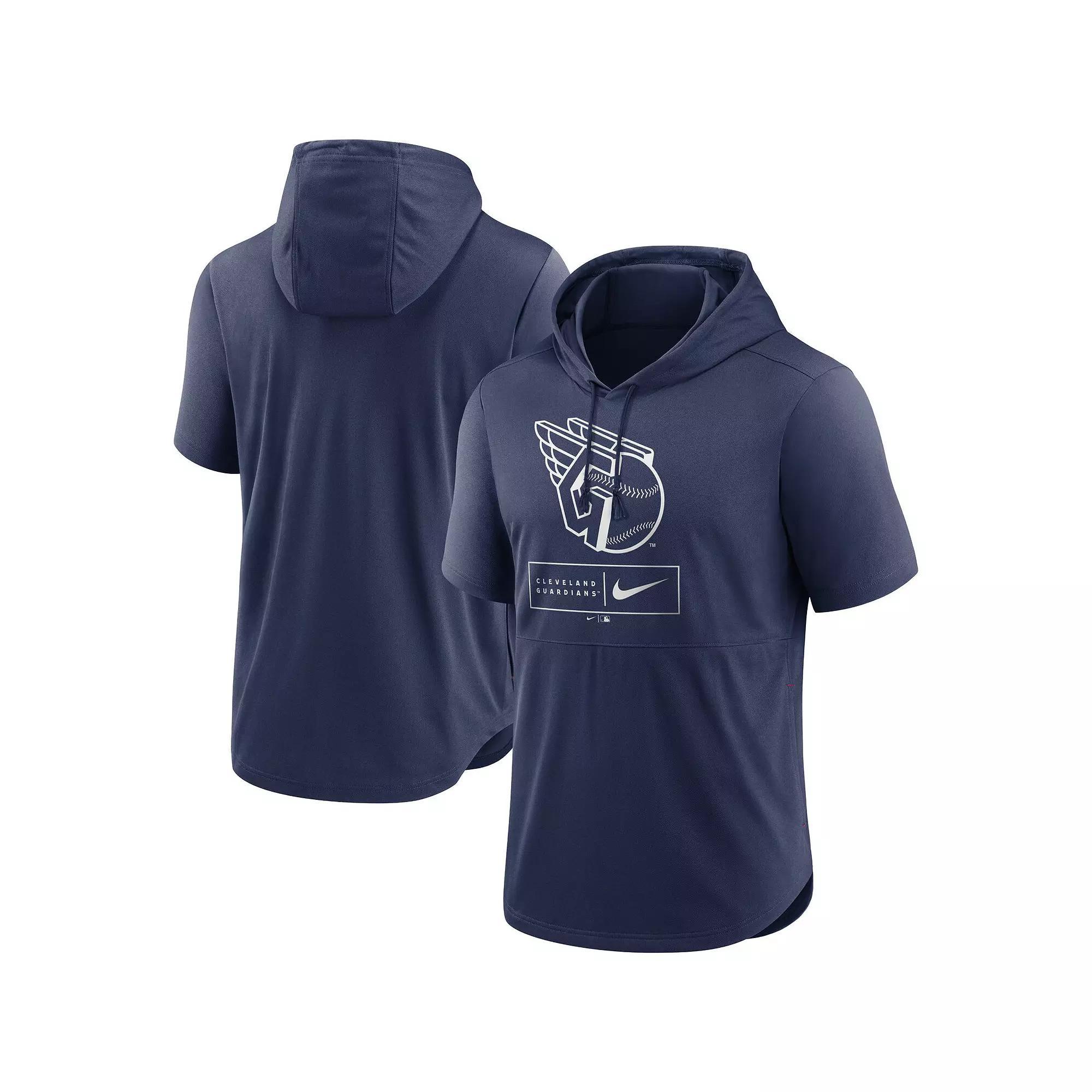 Men's Nike Navy Cleveland Guardians Lockup Performance Short Sleeve Lightweight Hooded Top, Size: Small, Grd Blue Product Image