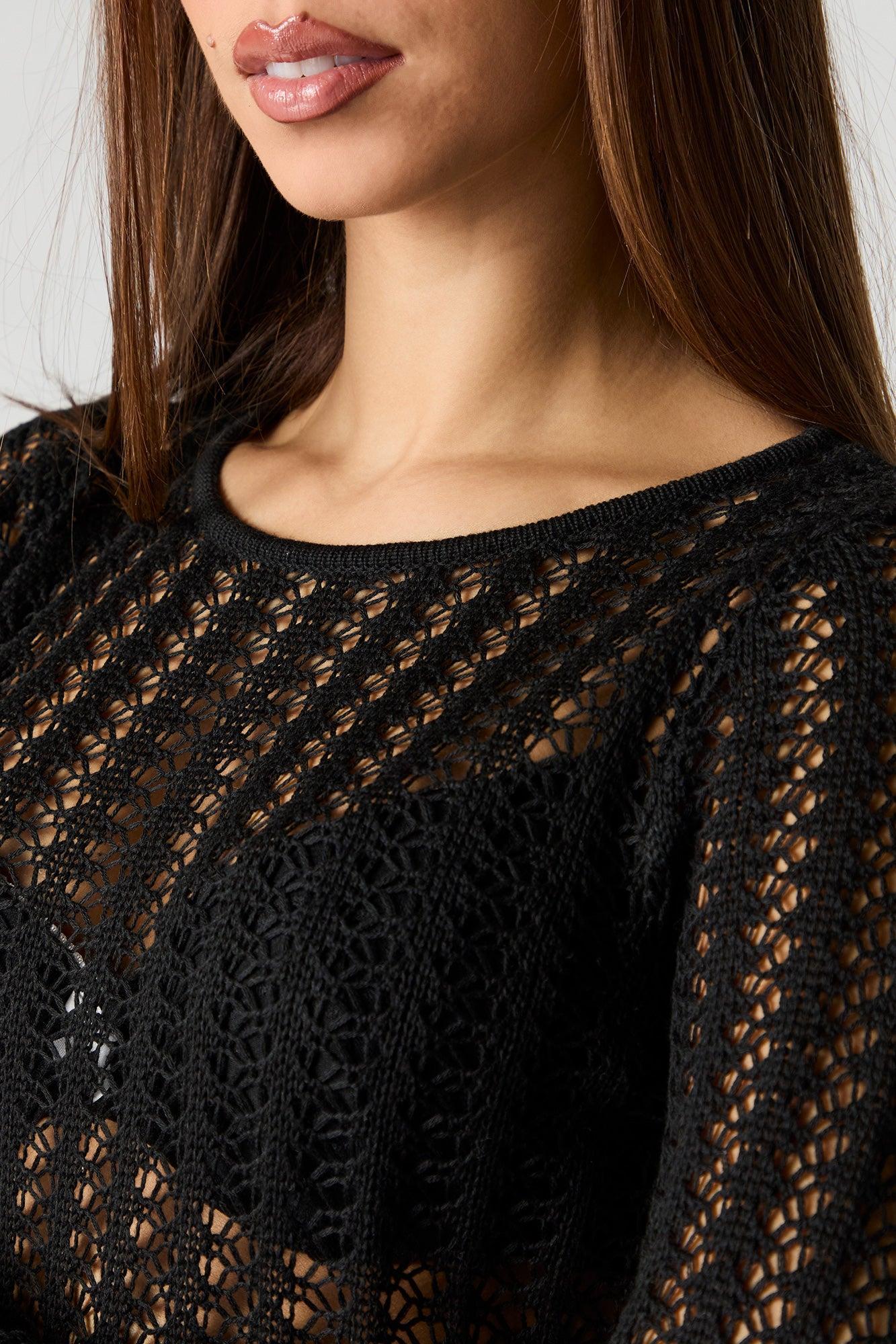 Open Knit Long Sleeve Mini Dress Cover Up Female Product Image