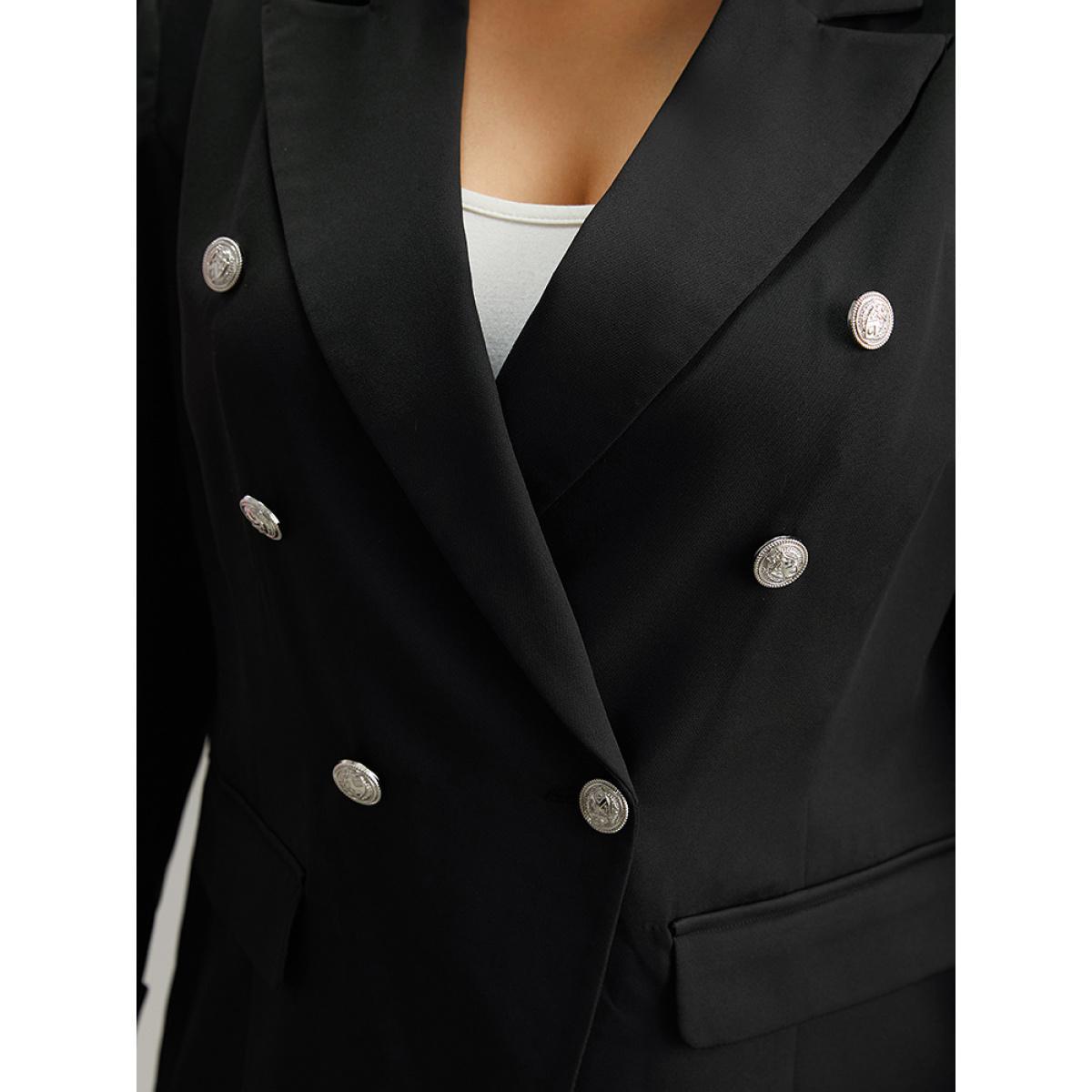 Plus Size Suit Collar Metal Detail Patchwork Blazer Black Women Work Plain Patchwork Sleeve Long Sleeve Suit Collar 10/M Office Blazers BloomChic Product Image