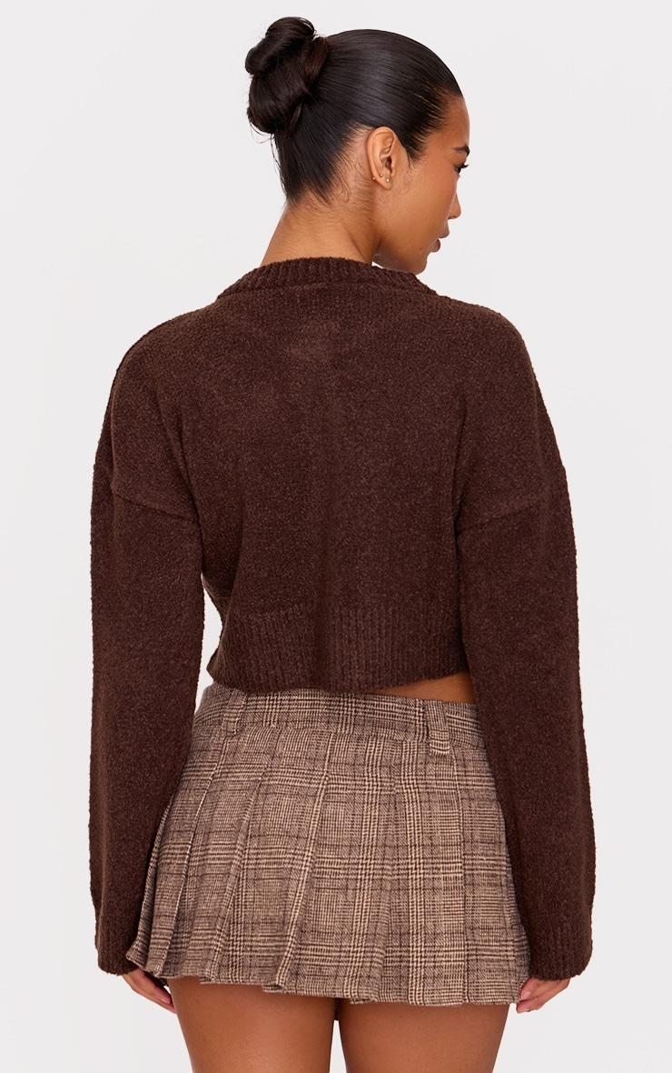 Chocolate Boucle Knit Button Through Cropped Cardigan Product Image
