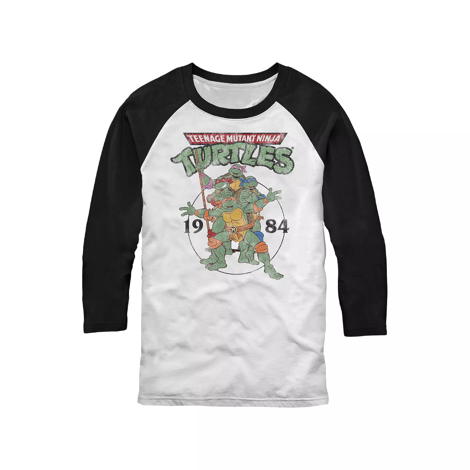 Men's Nickelodeon Teenage Mutant Ninja Turtles Elite Group Est. 1984 Raglan Tee, Size: Small, White Black Product Image