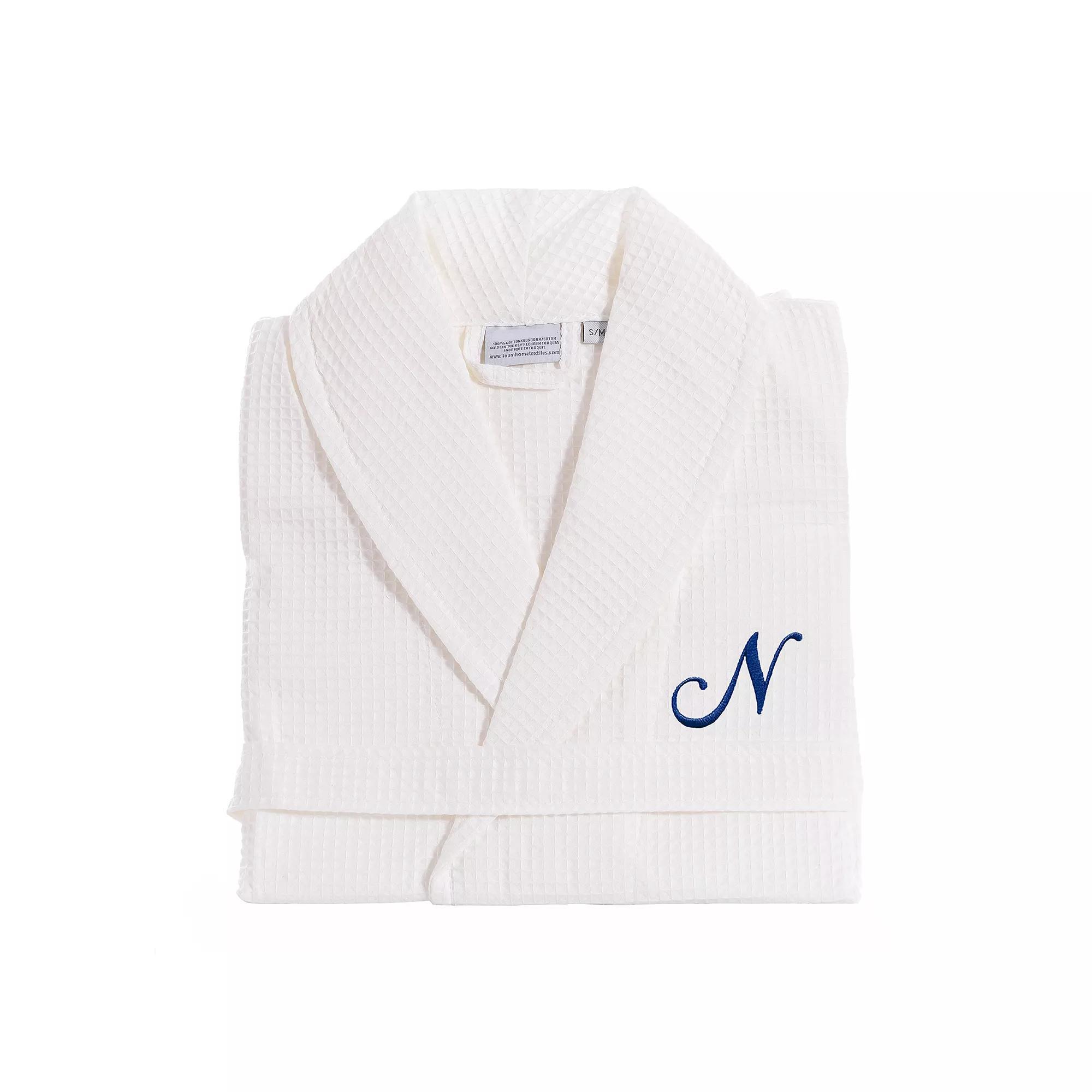Linum Home Textiles Turkish Cotton Personalized Waffle Weave Bathrobe, Women's, Size: Small/Medium, White Gray J Product Image