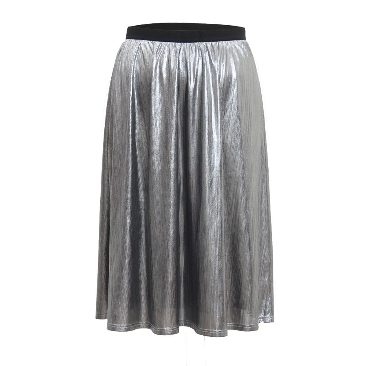 Plus Size Glitter Patchwork Elastic Waist Cropped Skirt Women Silver Glamour Texture No stretch Going out Skirts BloomChic 10/M Product Image