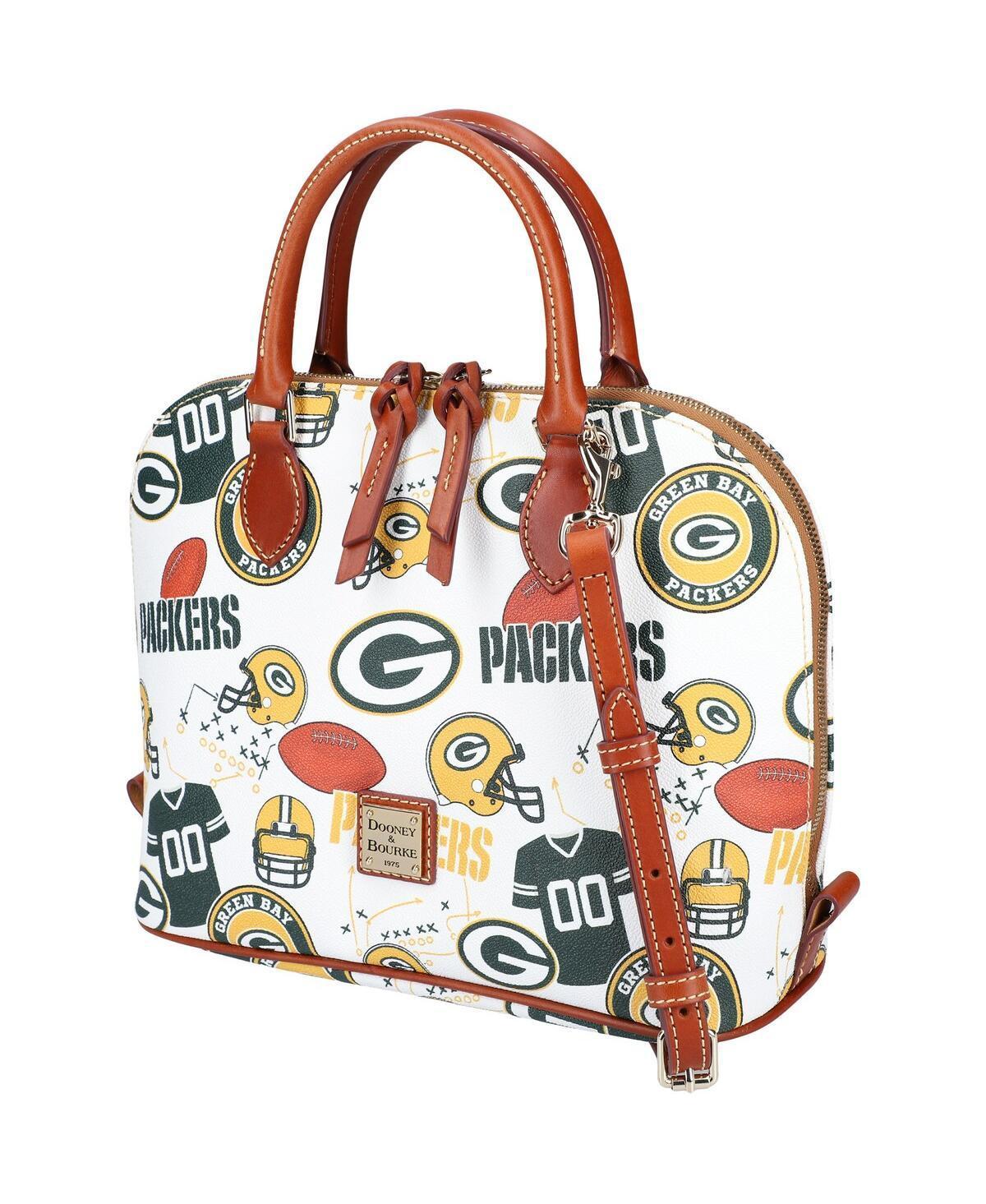 Dooney & Bourke Womens NFL Packers Zip Zip Coated Cotton Satchel Bag in White Multi Product Image