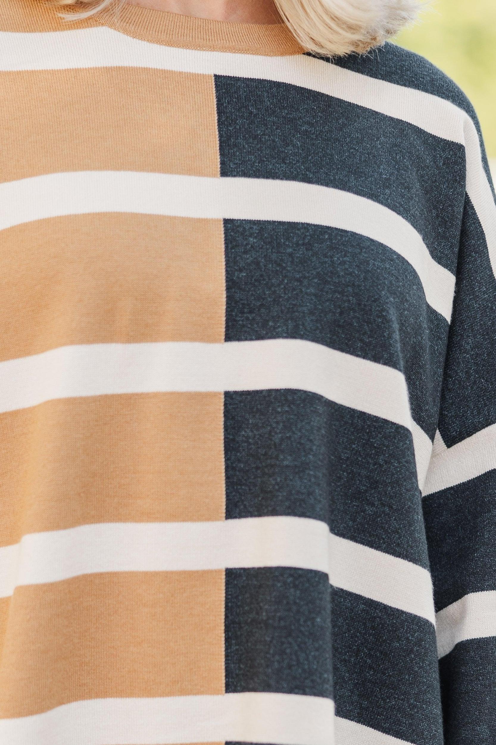 Live It Up Mocha/Black Striped Sweater Female Product Image