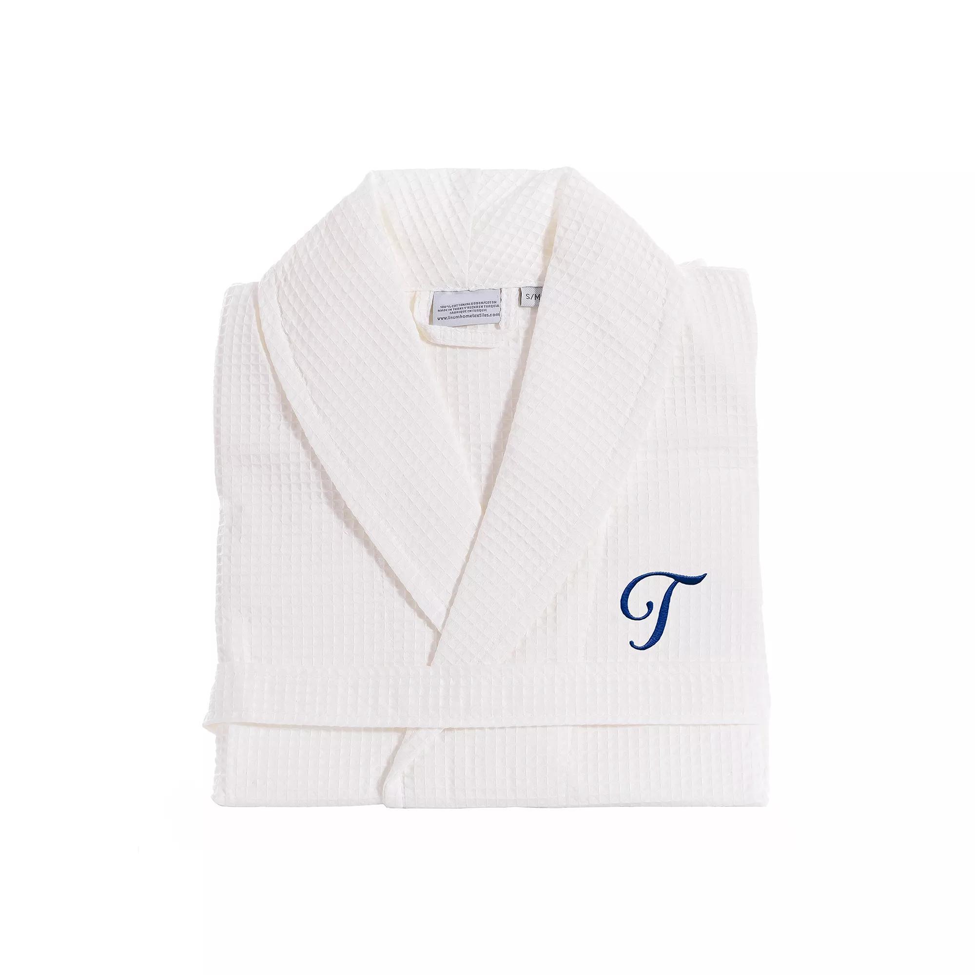 Linum Home Textiles Turkish Cotton Personalized Waffle Weave Bathrobe, Women's, Size: Small/Medium, White Gray W Product Image