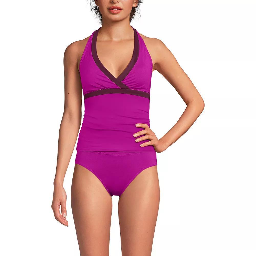 Women's Lands' End V-Neck Halter Tankini Top, Size: Medium, Black White Product Image