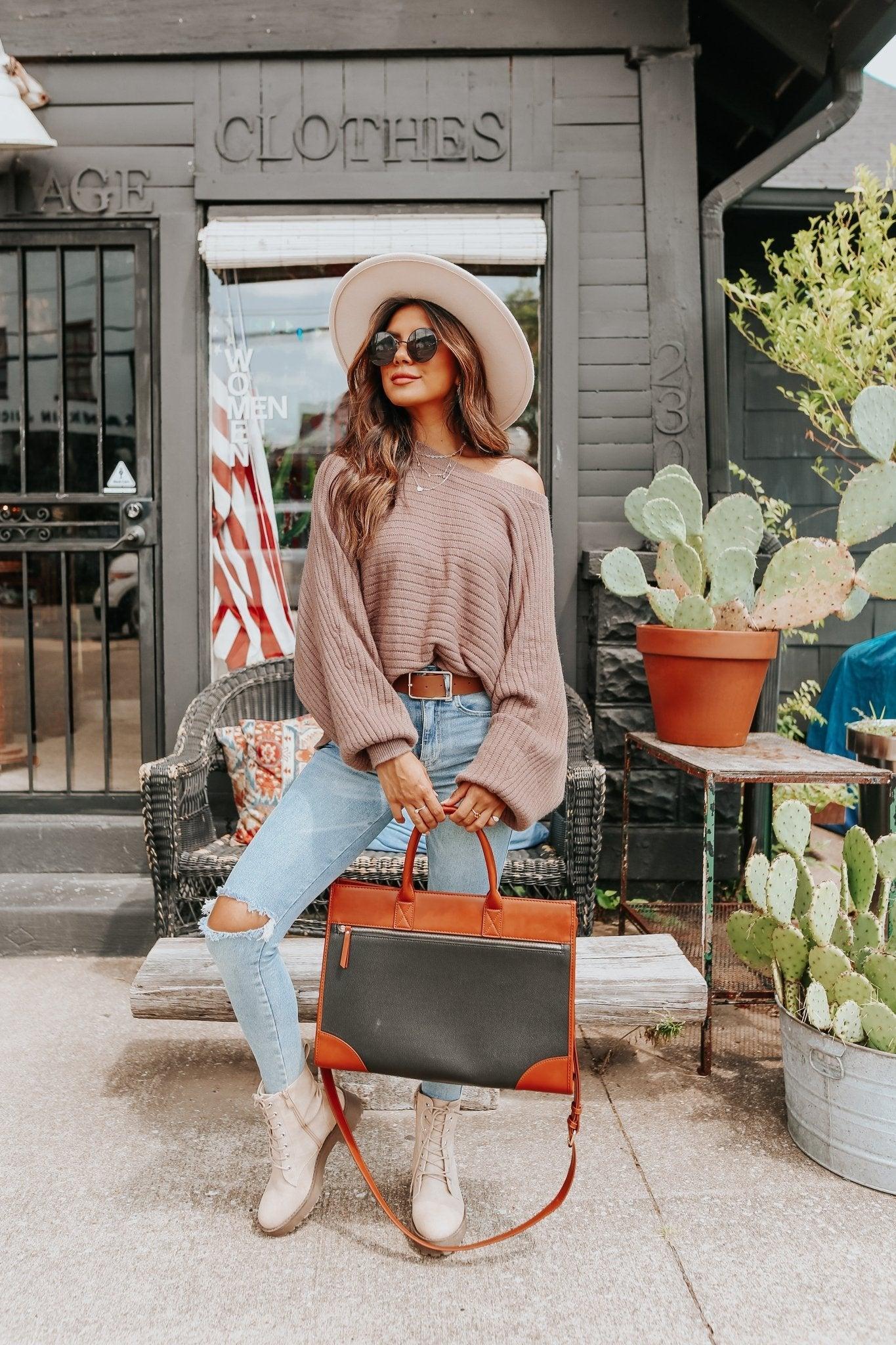 Latte Run Boatneck Dolman Ribbed Sweater - Mocha - FINAL SALE Product Image