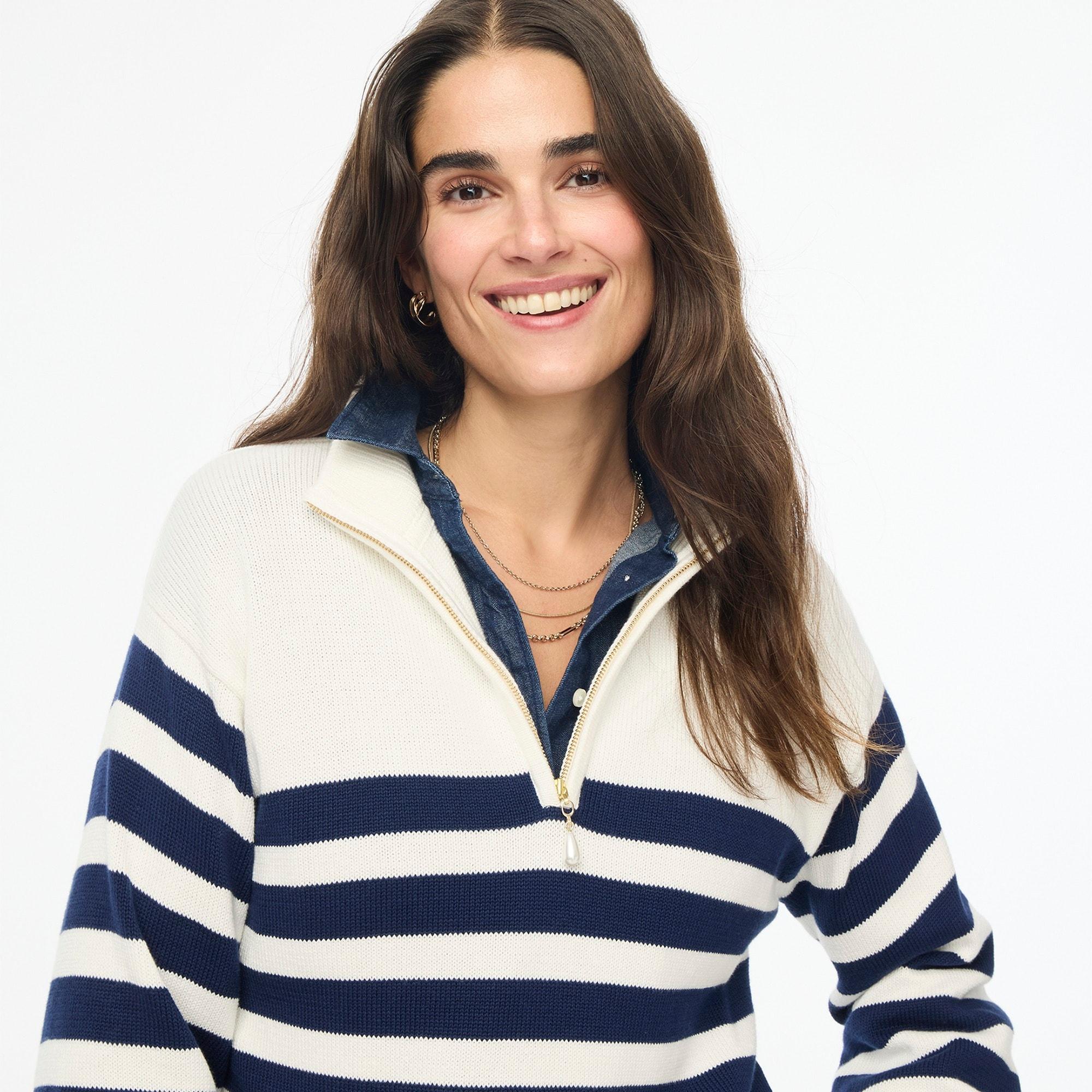 Striped half-zip sweater with pearl zipper Product Image