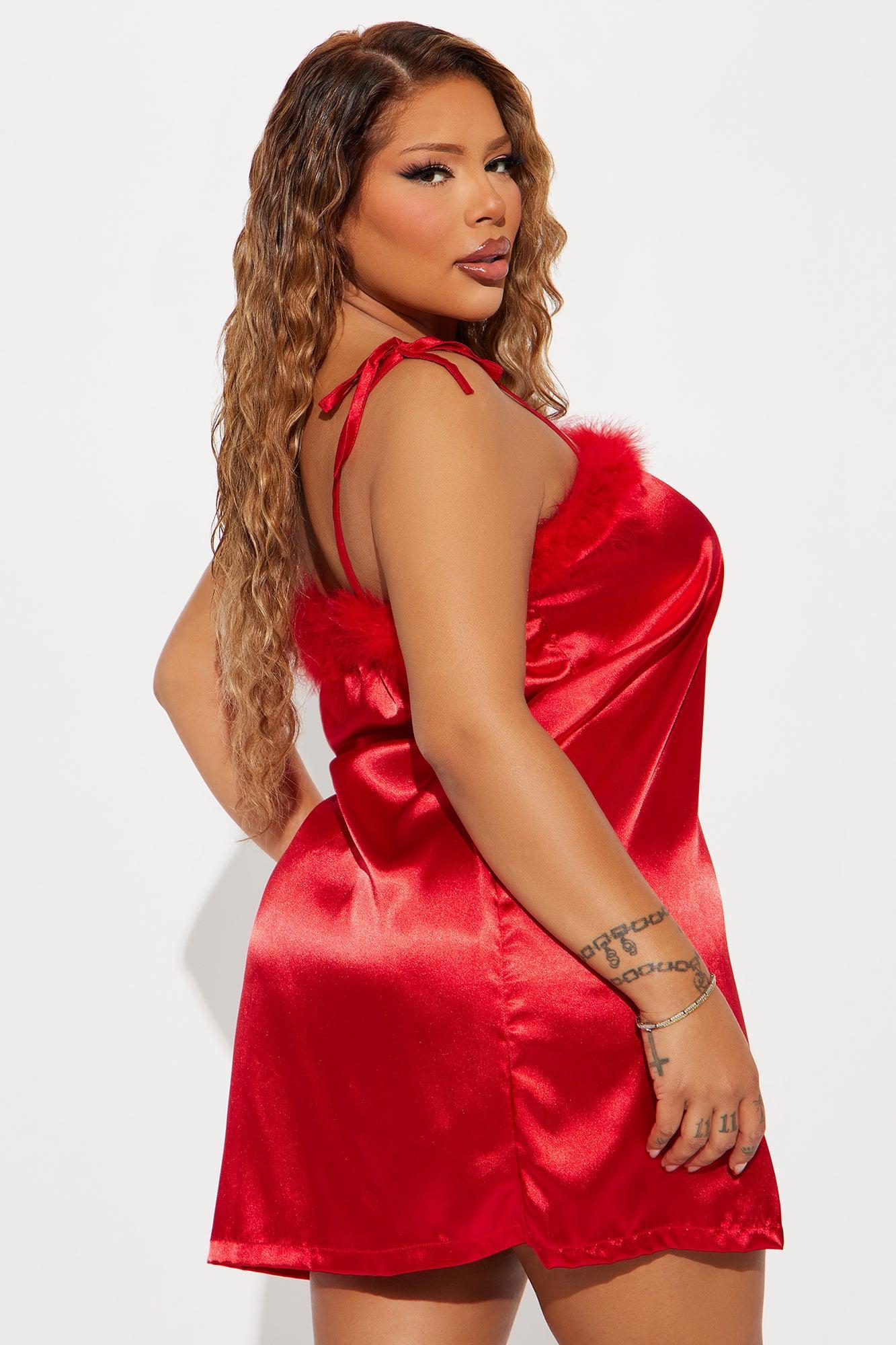 Sweet Dreams Satin Sleep Dress - Red Product Image