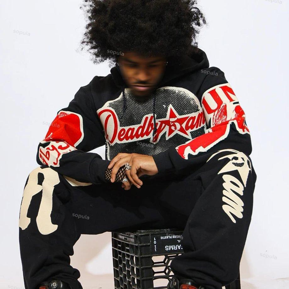 Vintage Boxer Patch Graphic Print Oversized Hoodie Product Image