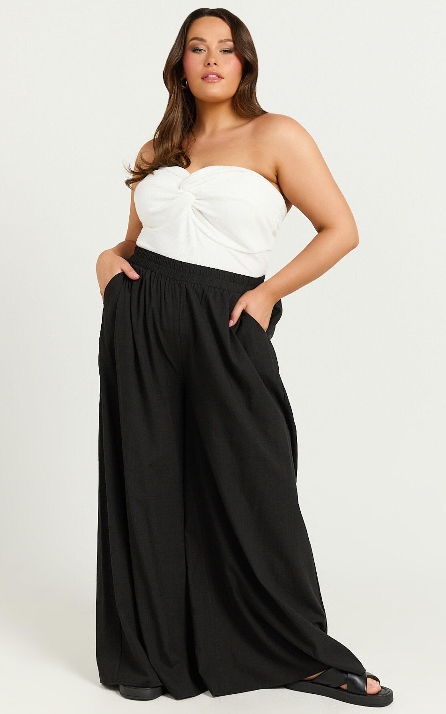 Tamara Pants - High Elasticated Waist Wide Leg Pants in Black Product Image