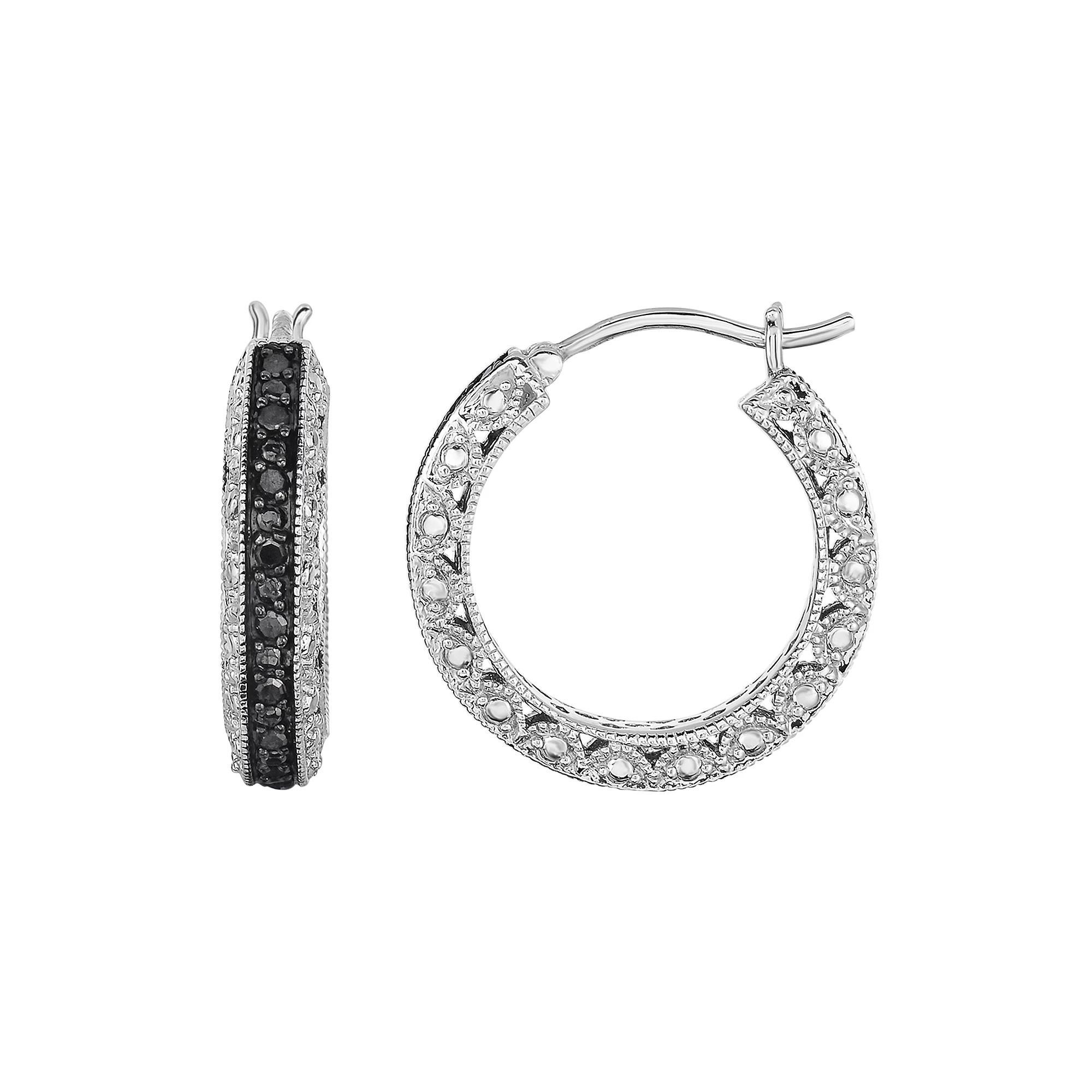 Sterling Silver 1/2 Carat T.W. Black Diamond Hoop Earrings, Women's Product Image