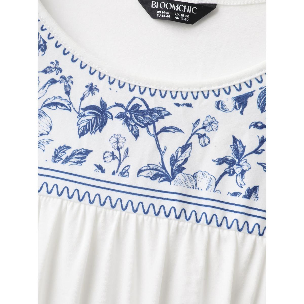 Plus Size Floral Flowy Knit Solid T-Shirt WhiteSmoke Women Round Neck Everyday-Casual T-shirts BloomChic 26/4X Product Image