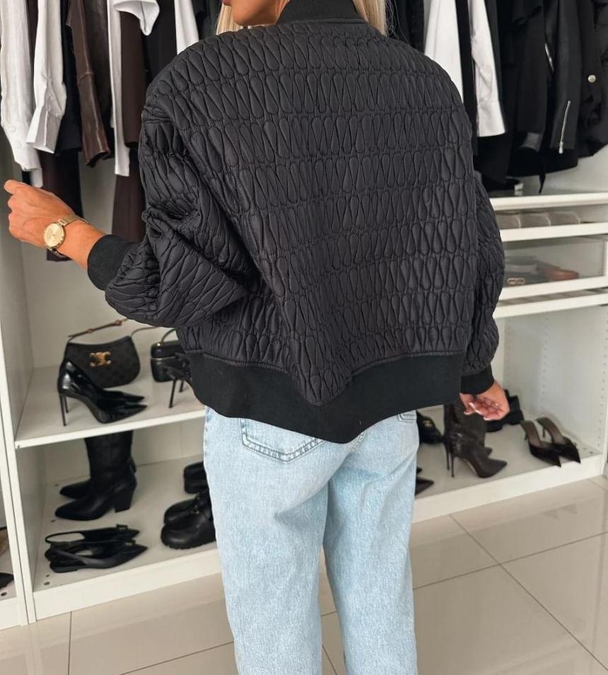 Stand Collar Plain Quilted Zip-Up Jacket Product Image