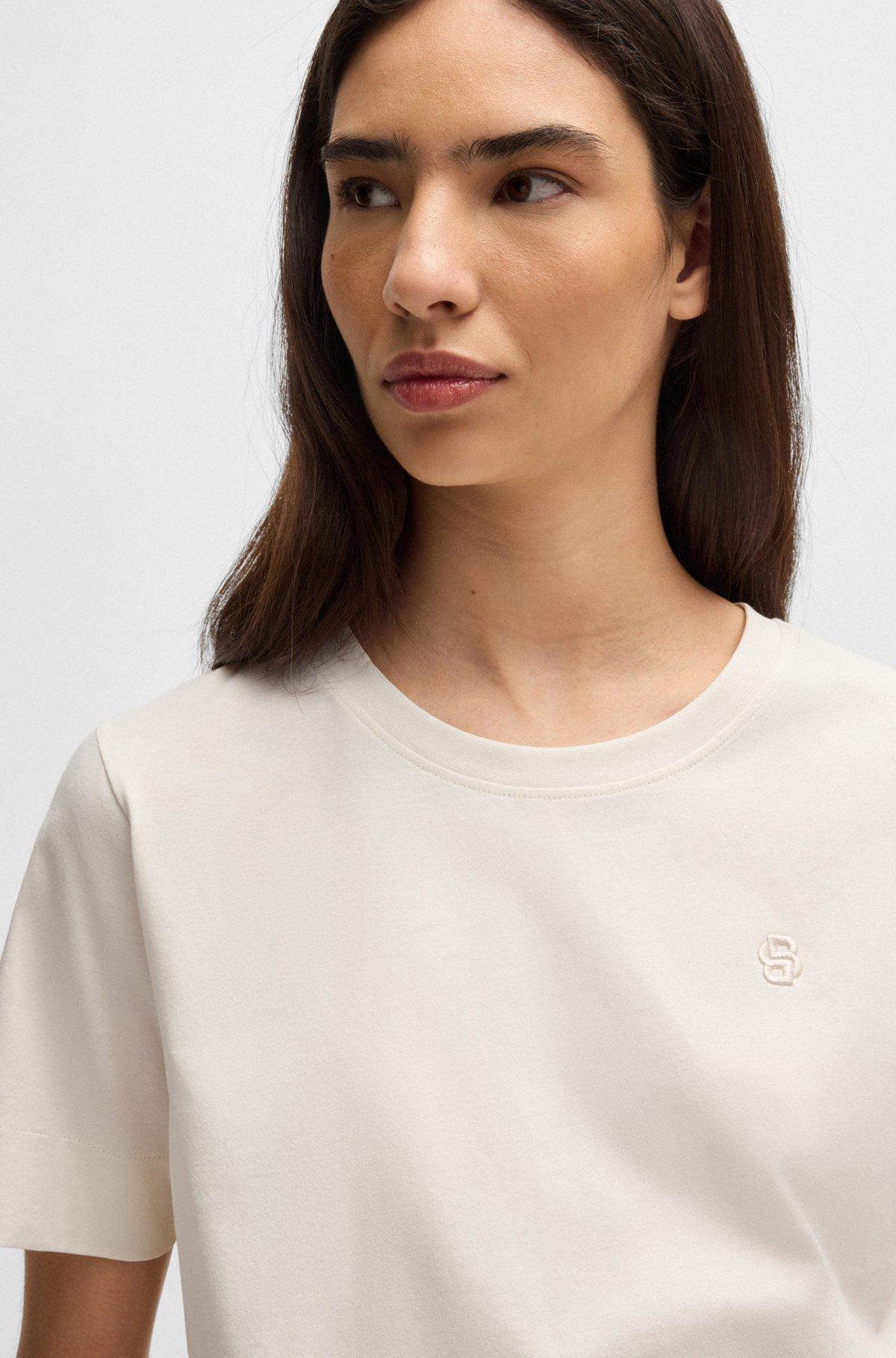 BOSS - Mercerized-cotton T-shirt with Double B monogram - White Product Image