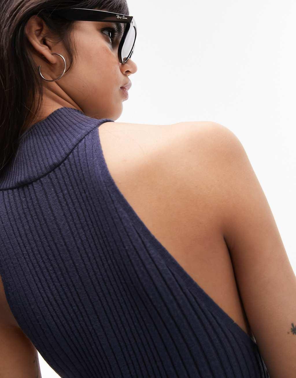 Topshop knitted halter neck ribbed midi dress Product Image