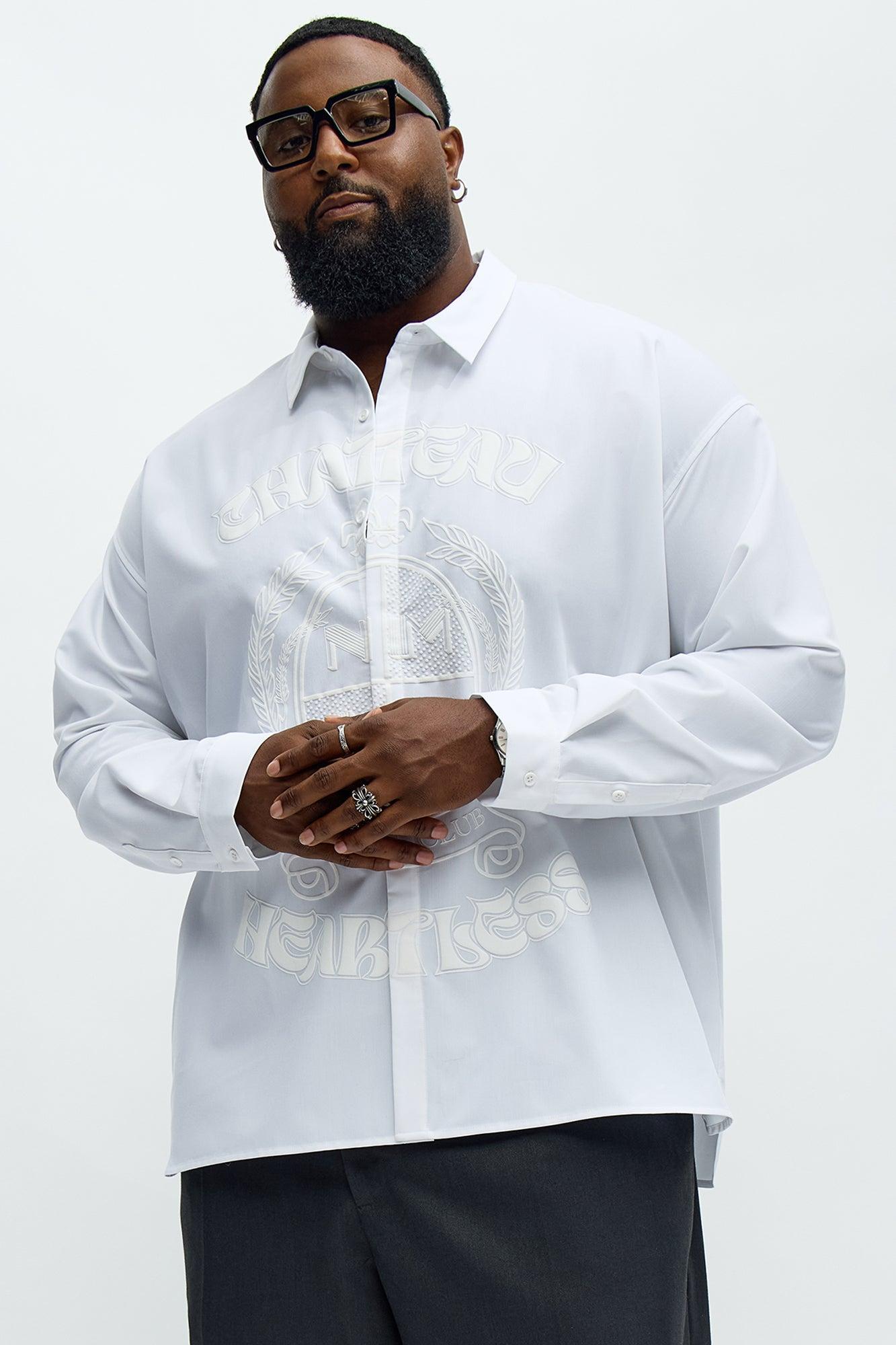 Oversized Relaxed Chateau Long Sleeve Button Up Shirt - White/combo Male Product Image