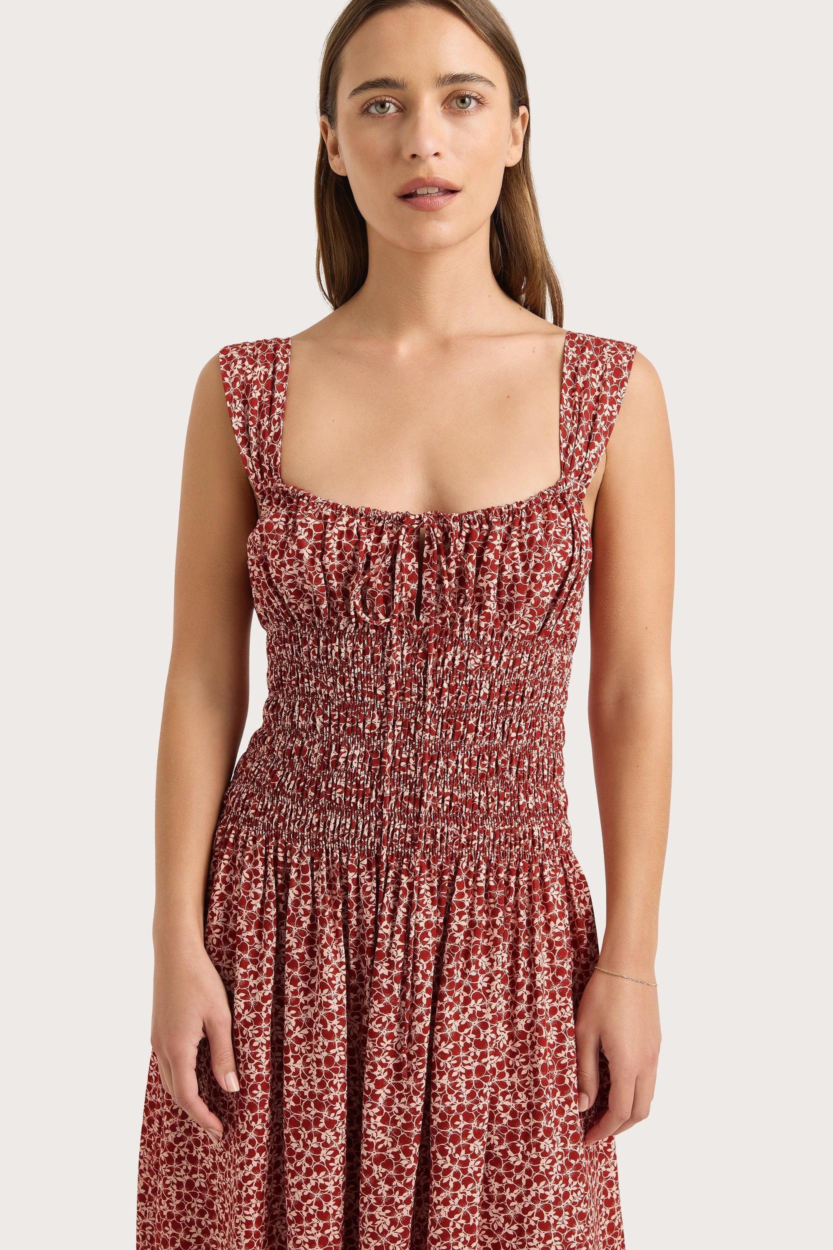 Yerres Midi Dress Peony Stamp Garnet Product Image