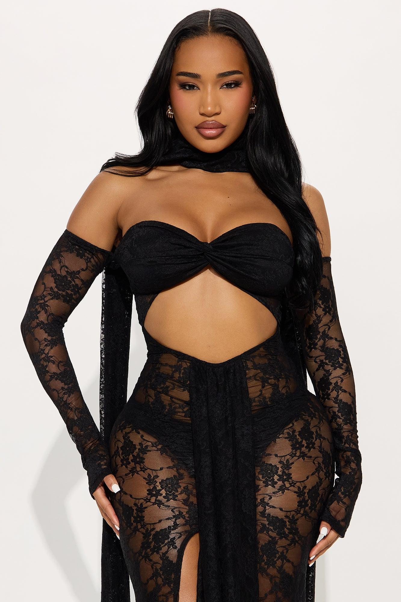 Alexa Lace Drape Maxi Dress - Black Product Image