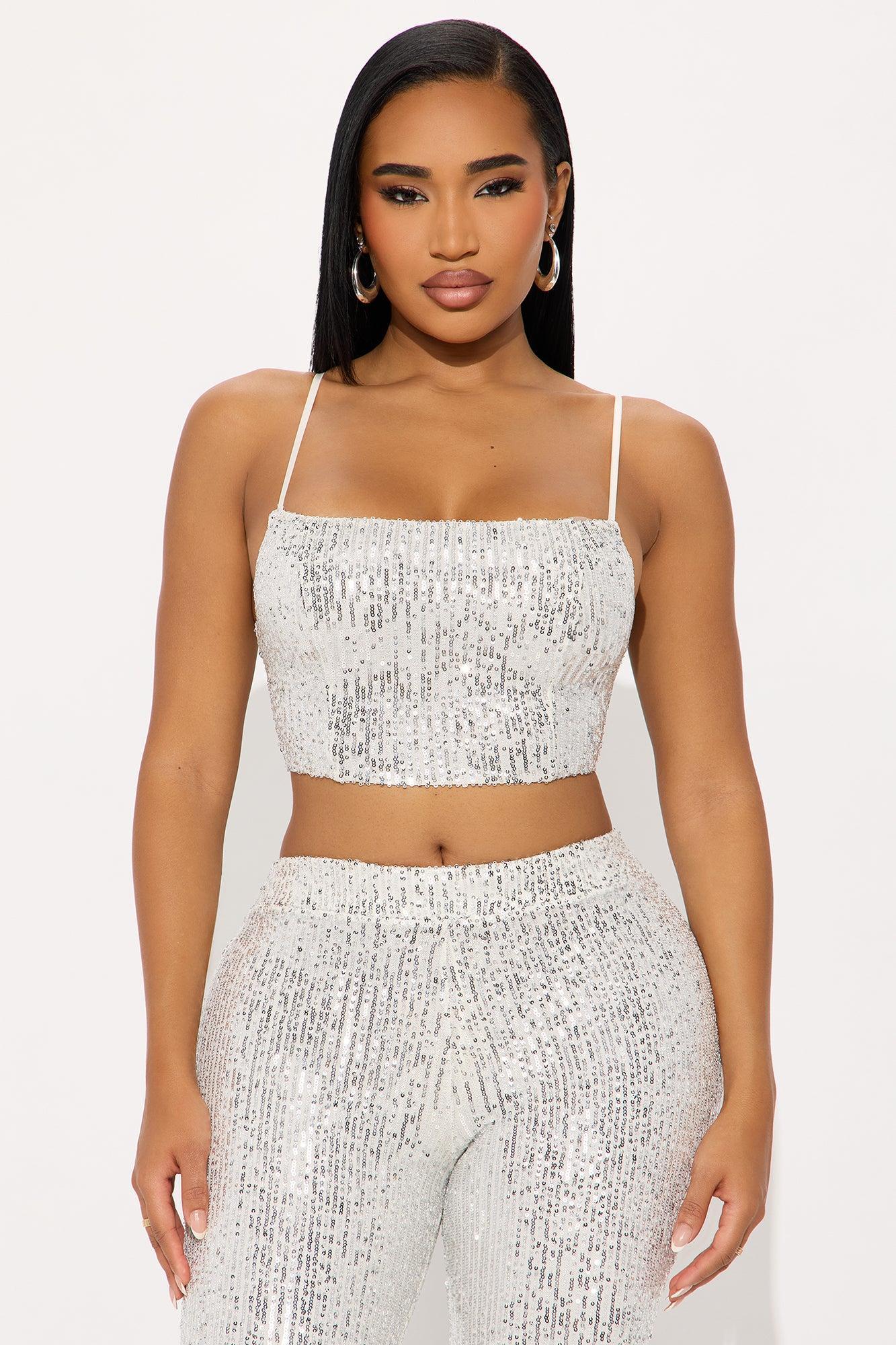 Spotlight Ready Sequin Pant Set - Silver Product Image