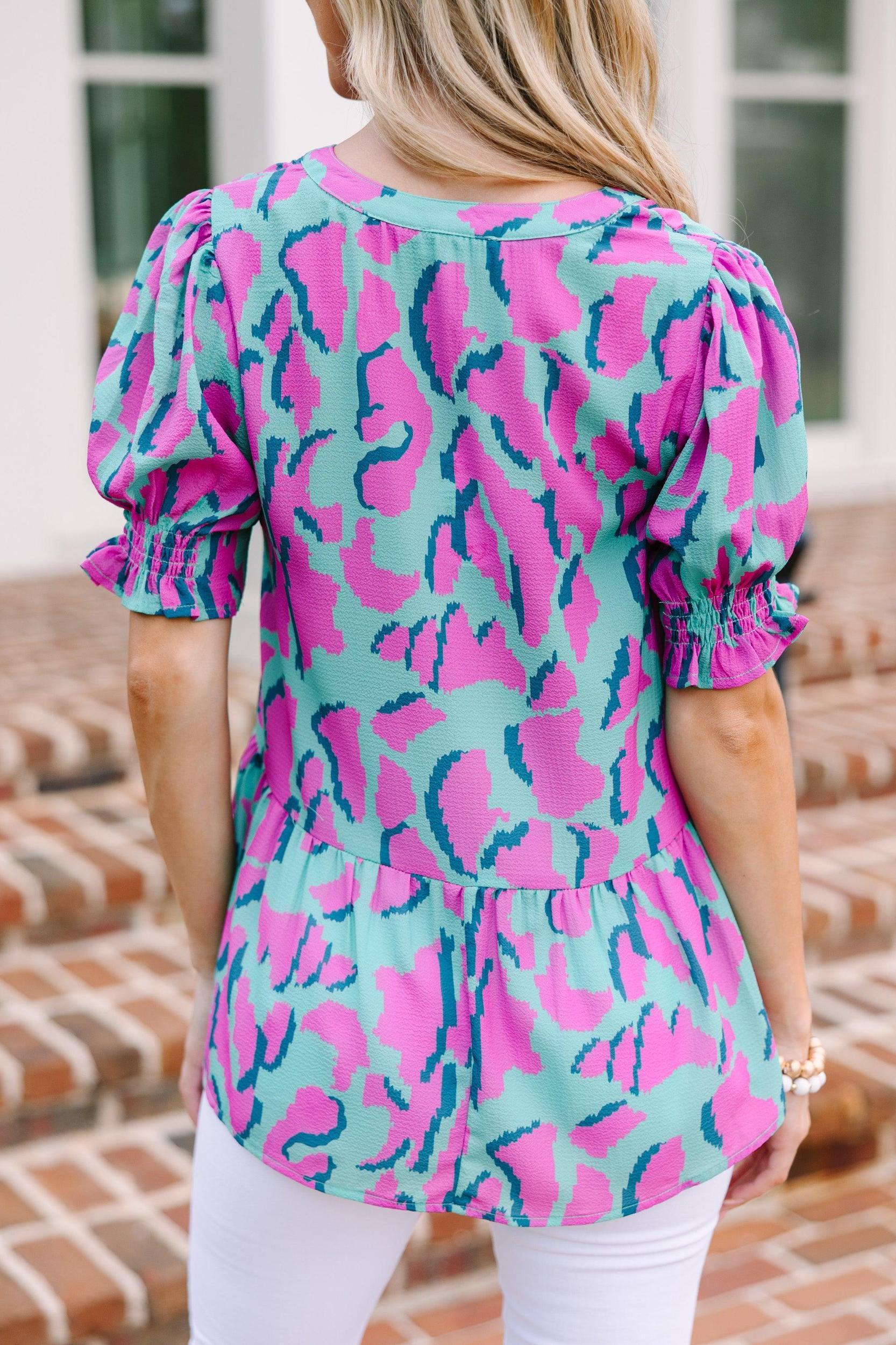 I See The Light Emerald & Purple Leopard Blouse Female Product Image