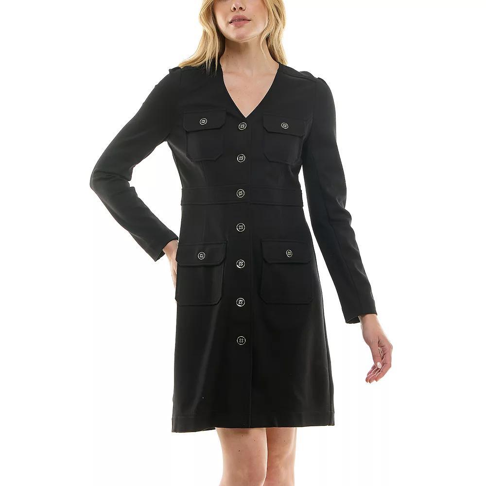 Women's Nanette Lepore Long Sleeve Utility Ponte Shirtdress, Size: 12, Black Product Image