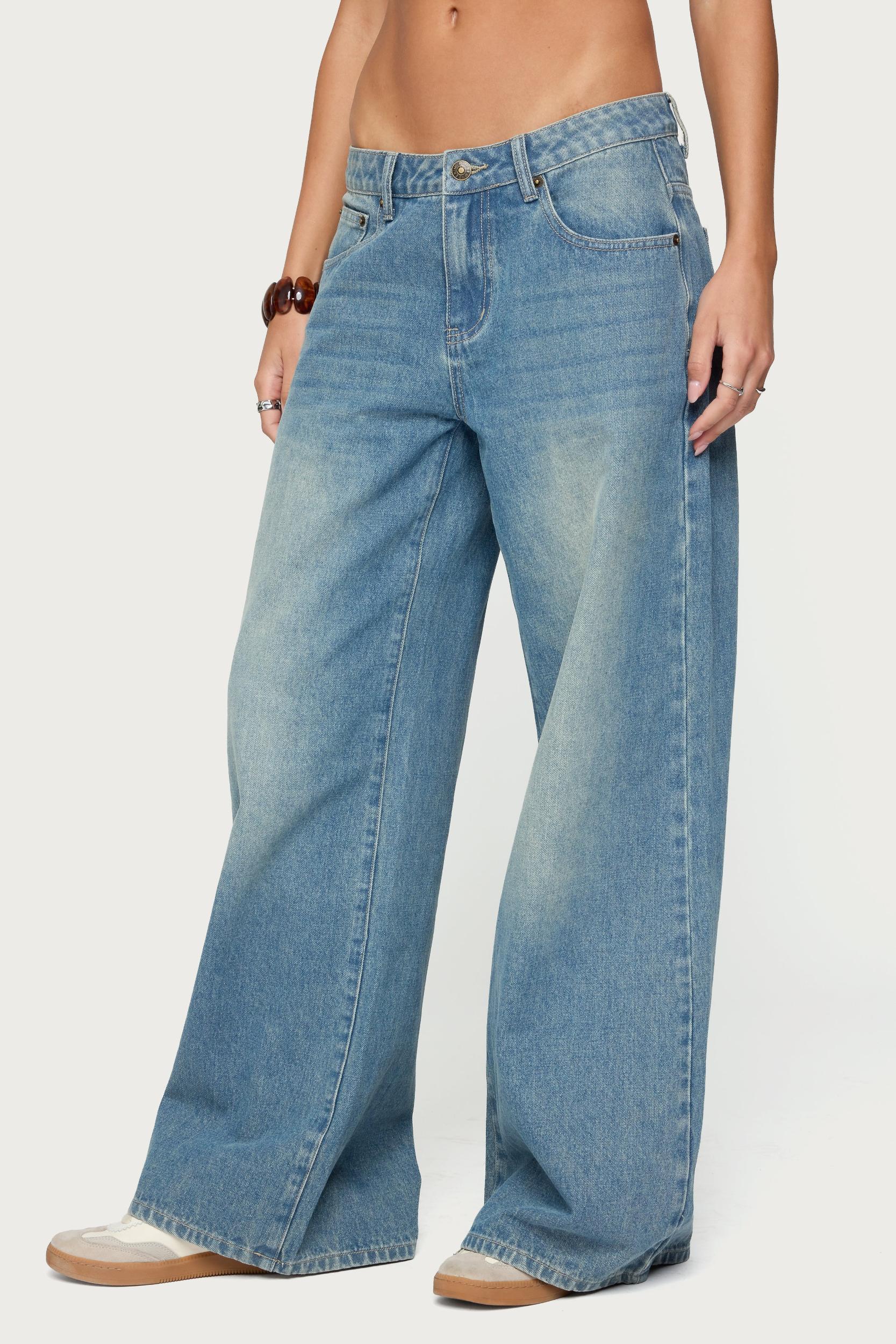 Graphic Vintage Washed Low Rise Jeans Product Image