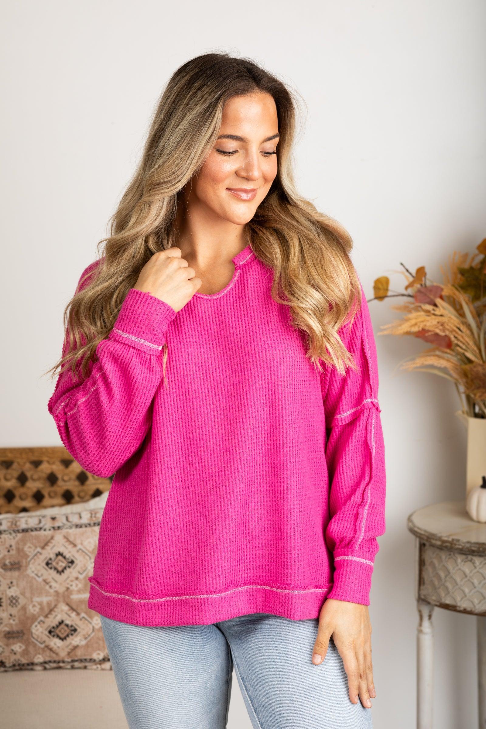 Notched Neck With Exposed Seams Knit Top Product Image