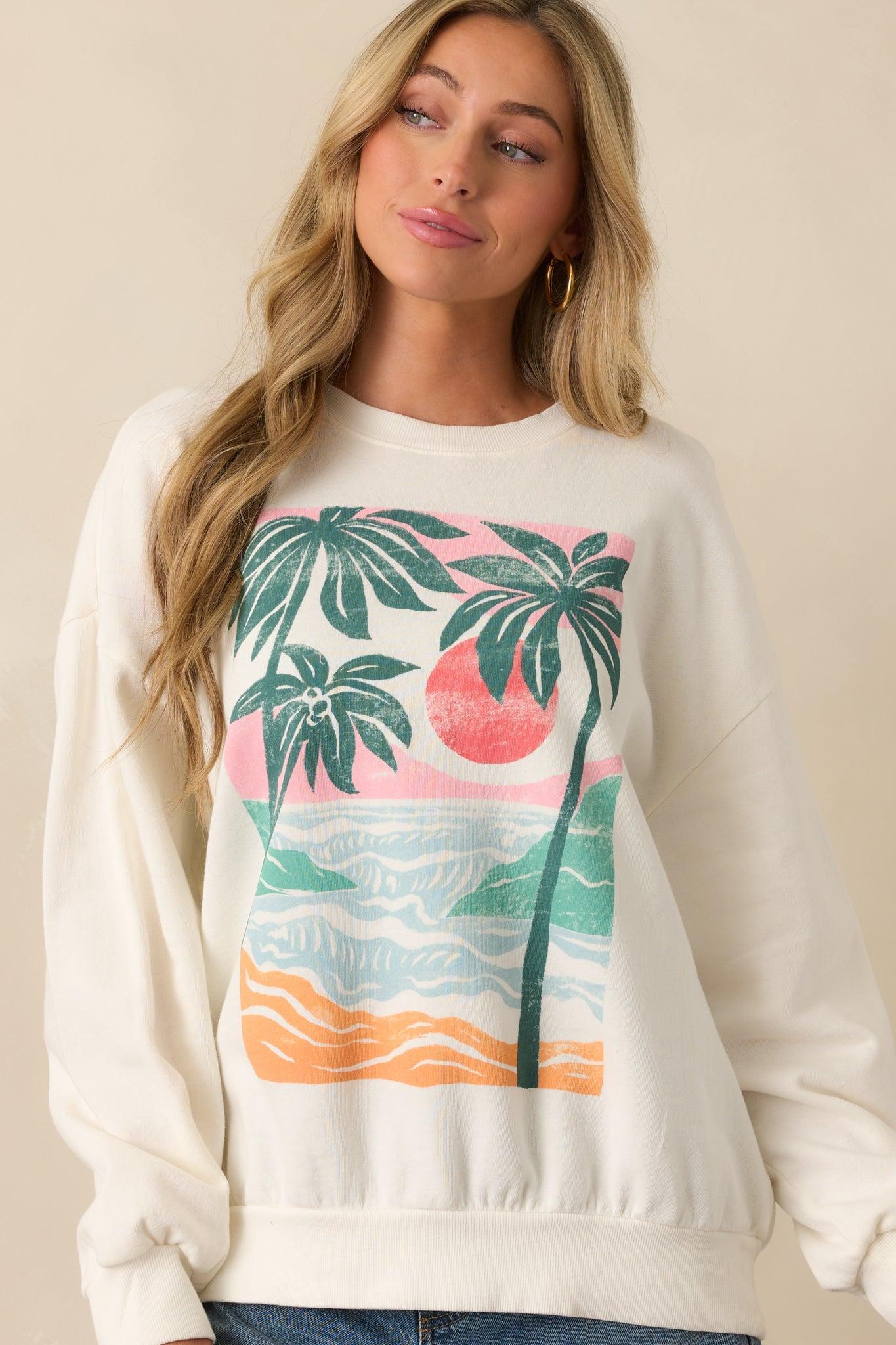 Z Supply Ivory High Tide Sunday Oversized Cotton Sweatshirt Product Image