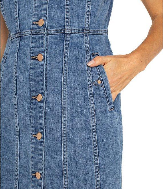 Liverpool Los Angeles Stretch Denim Point Collar Sleeveless Button Front Dress Product Image