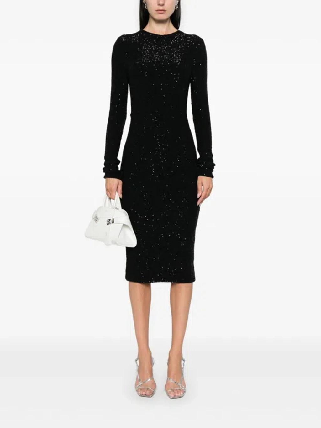 FABIANA FILIPPI Crew-neck Dress With Micro Sequins In Black Product Image