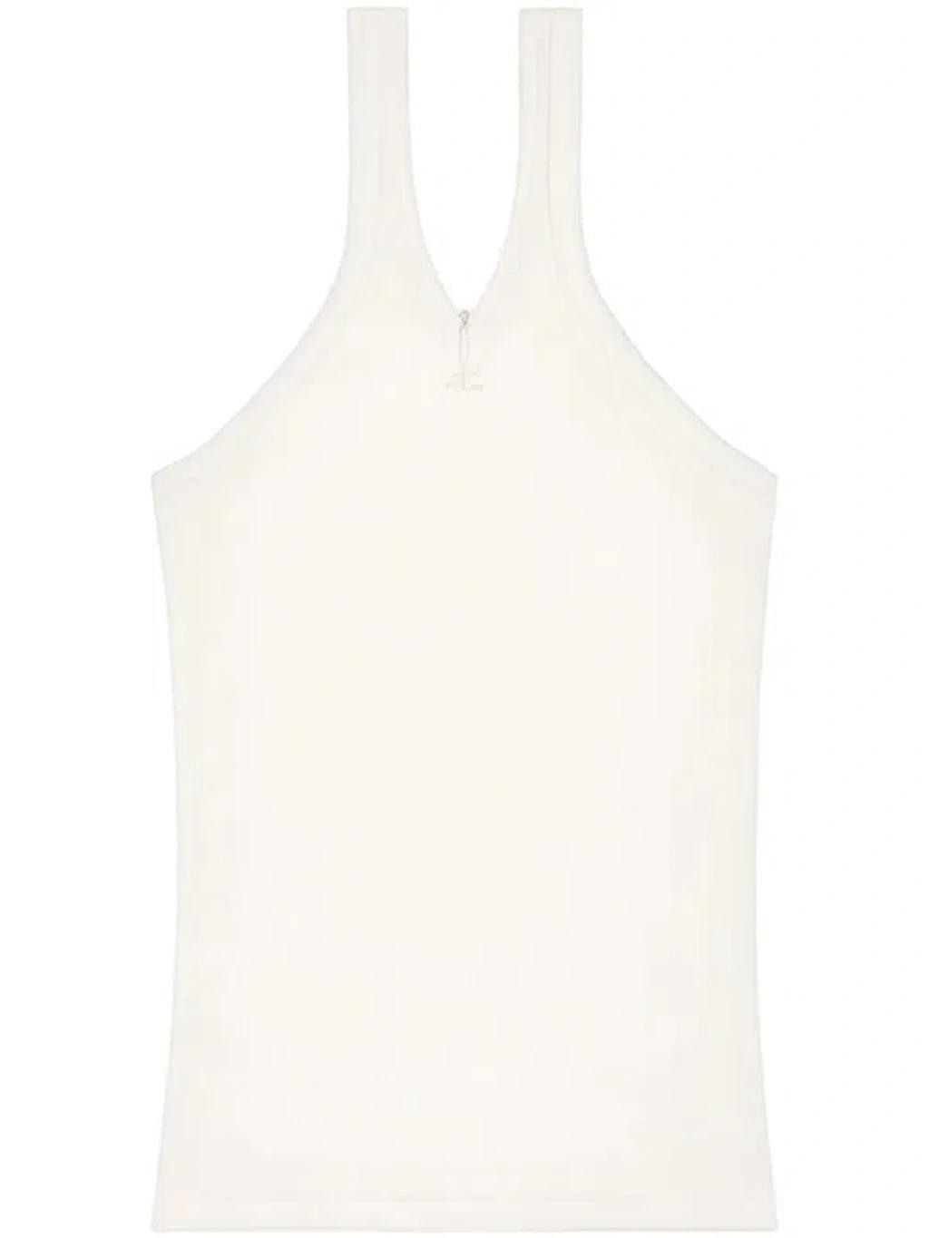 COURRÈGES Logo-embroidered Ribbed Tank Top In Bianco Product Image