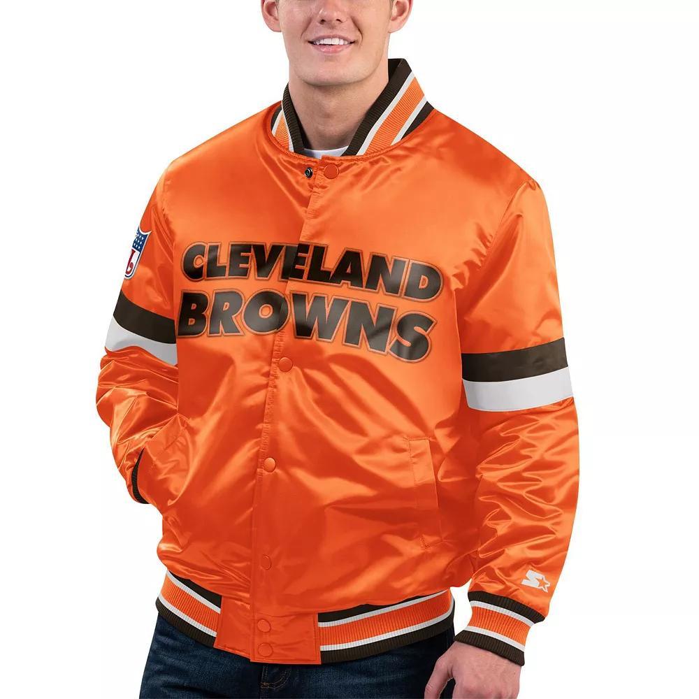 Men's Starter Orange Cleveland Browns Gridiron Classics Home Game Satin Full-Snap Varsity Jacket, Size: Large Product Image