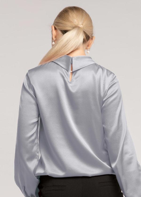 Stand Collar Long Sleeves  Silk Blouse Product Image