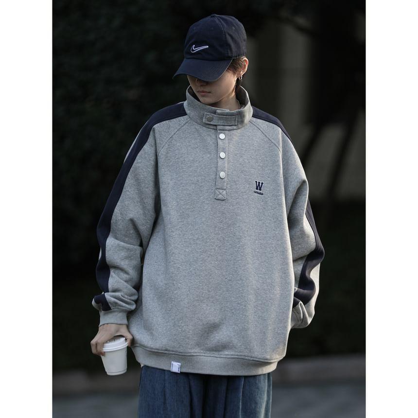 Raglan-Sleeve Stand Collar Lettering Sweatshirt Product Image