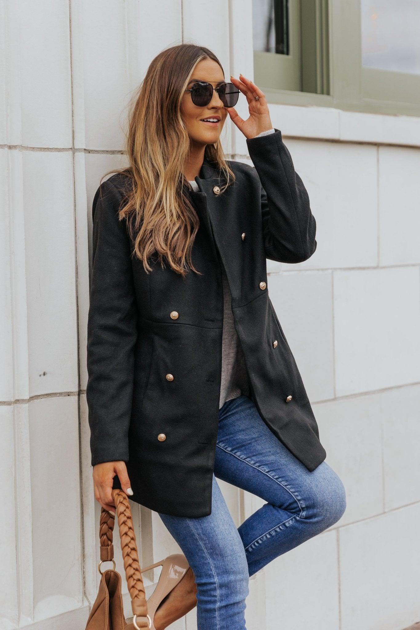 Black Double Breasted Peacoat - FINAL SALE Product Image