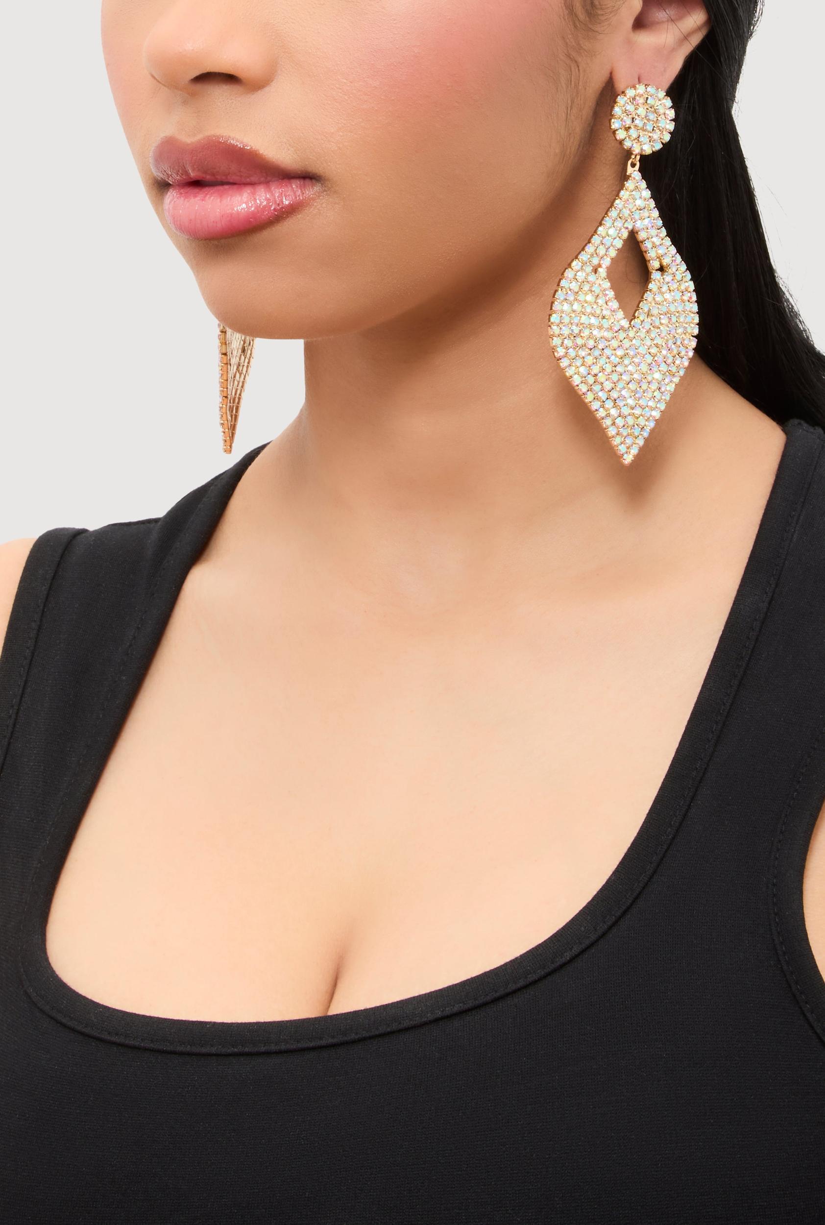 Faux Pearl Rhinestone Encrusted Hoop Earrings Female Product Image