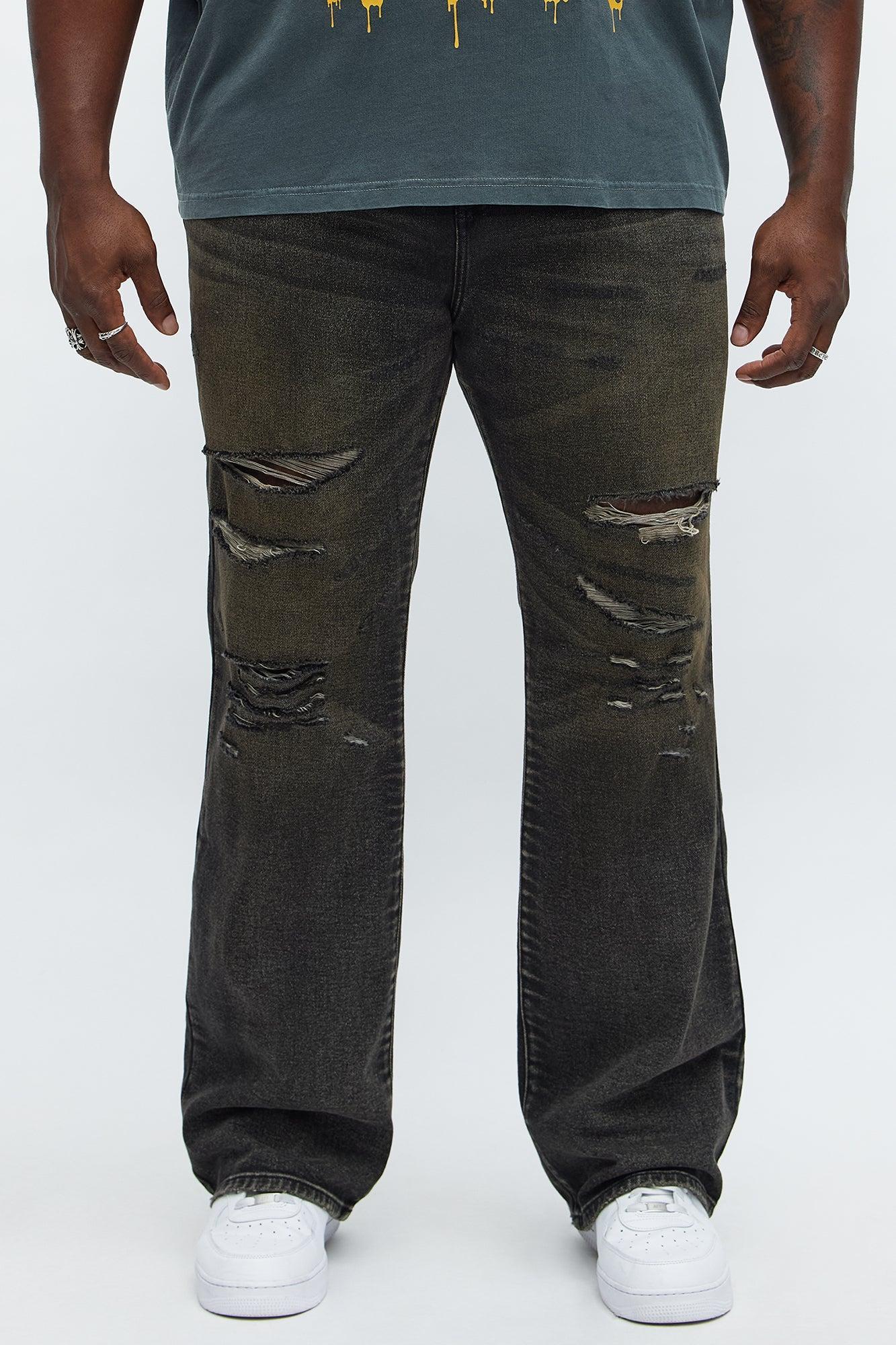 Stacked Slim Flare All Alone Distressed Jeans - Black Wash Product Image