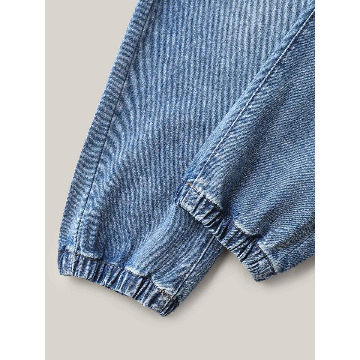 Plus Size Drawstring Waist Jogger Boyfriend Jeans Women Midblue Medium stretch Slanted pocket Jeans BloomChic 24/3X Product Image