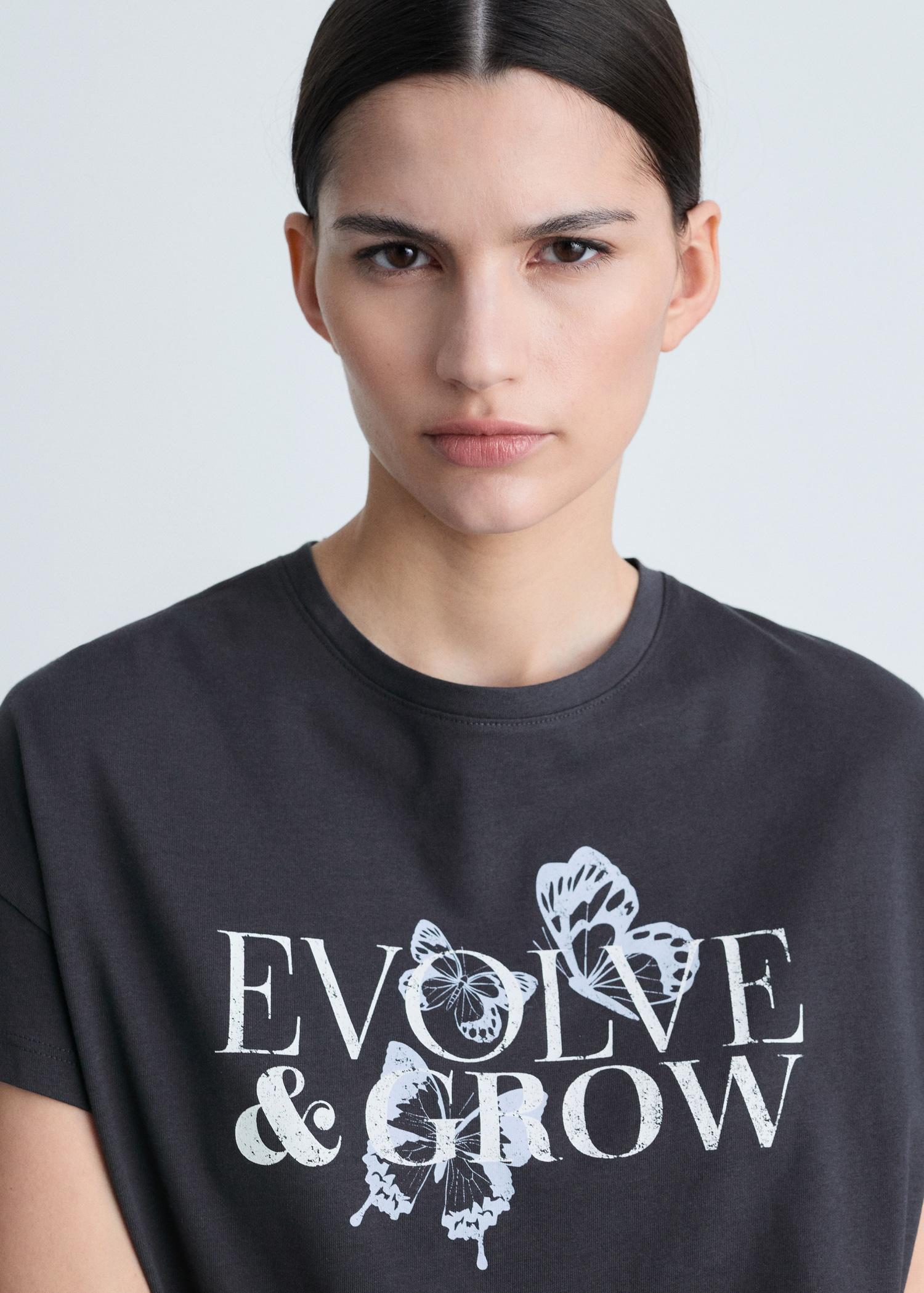 Cotton t-shirt with printed message - Women | MANGO USA Product Image