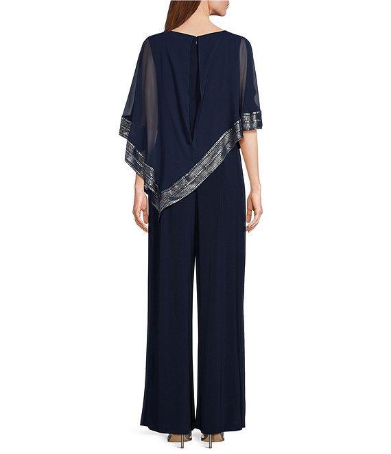 Ignite Evenings Foil Trim Boat Neck Asymmetric Cape Jumpsuit Product Image