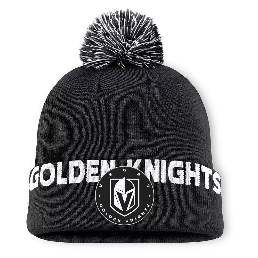 Men's Fanatics  Black Vegas Golden Knights Fundamental High Stick Cuffed Knit Hat with Pom, Lvk Black Product Image
